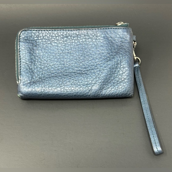 Coach Blue Metallixc Double Pocket Zip Wristlet - Picture 5 of 14